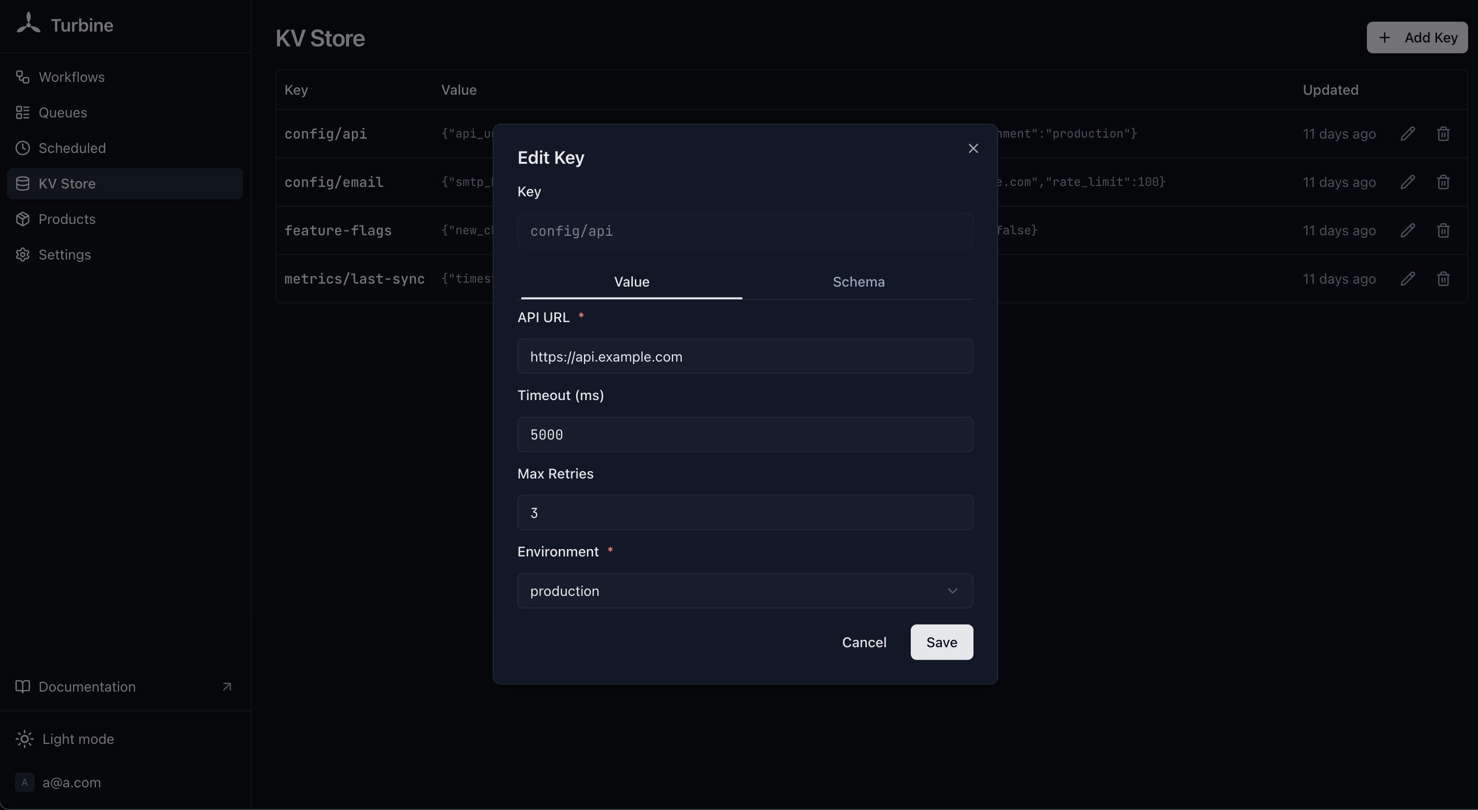 Edit key settings