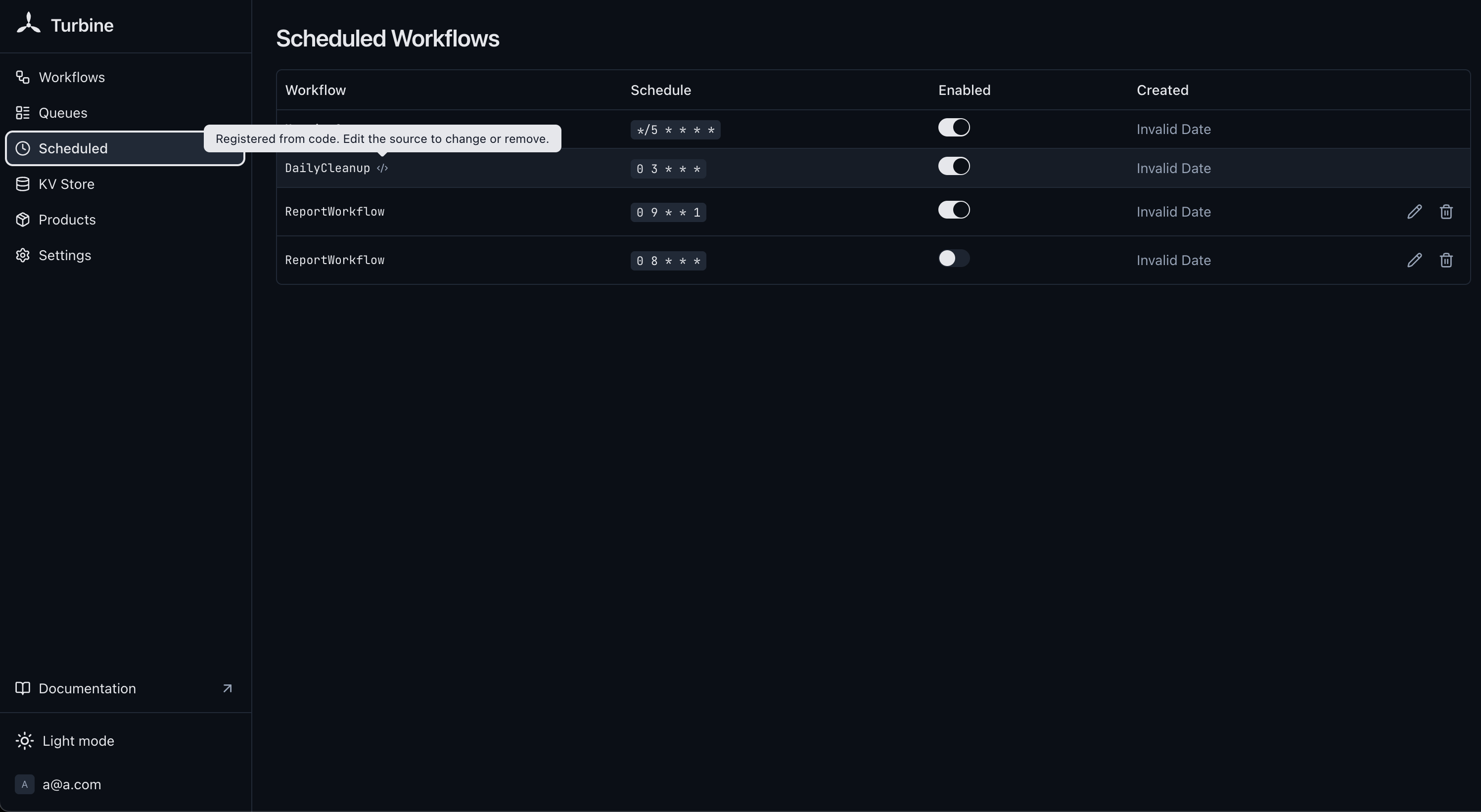 Scheduled workflows